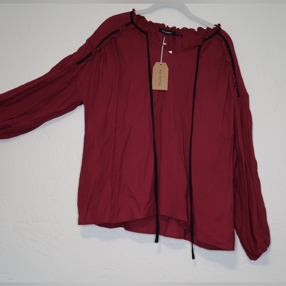 Blu Pepper Maroon Peasant Top - Picture 2 of 4